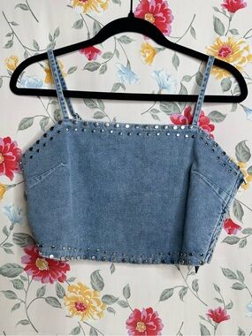 BEBE | Denim Studded Crop Tank Top | Women’s Size M
